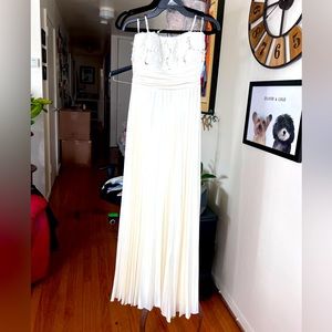 SATIN White Empire Waisted Evening Gown Size 8